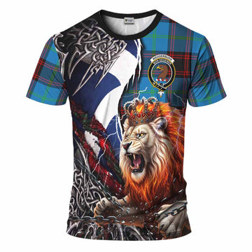 Wedderburn Tartan Crest T-Shirt Heritage Flag Grunge Celtic Knot and Lion Rampant