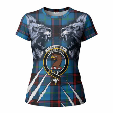 Wedderburn Tartan Crest Women T shirt Ferocious Lion Style