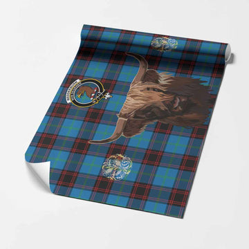 Wedderburn Tartan Crest Wrapping Paper Scotland Heilan Coo Tartan Seamless Style