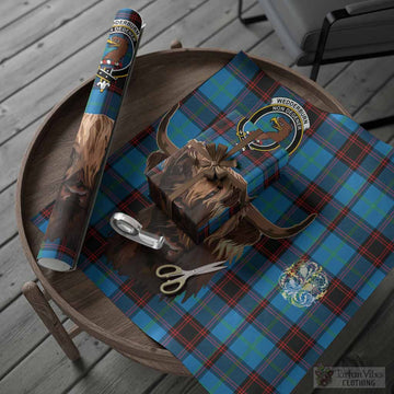 Wedderburn Tartan Crest Wrapping Paper Scotland Heilan Coo Tartan Seamless Style