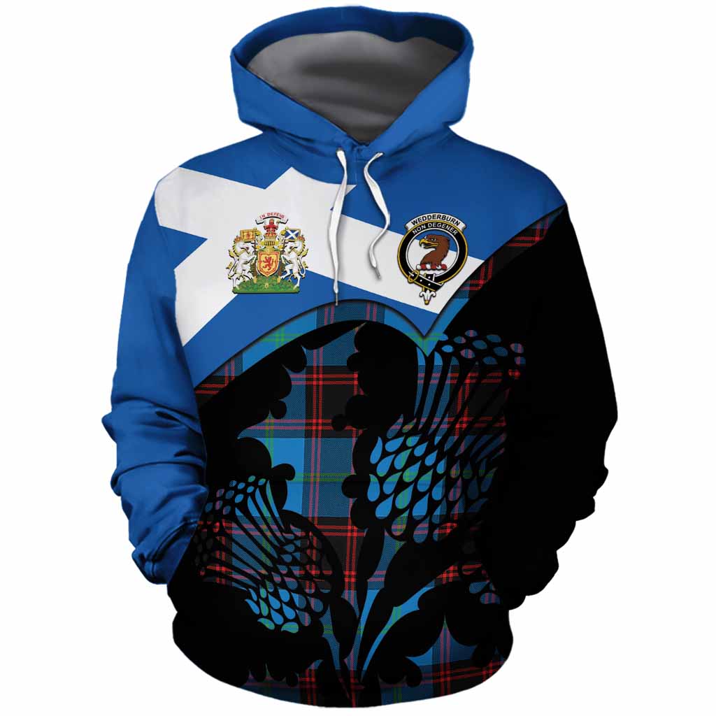 Wedderburn Tartan Family Crest Cotton Hoodie Scotland Thistle Floral Flag Style