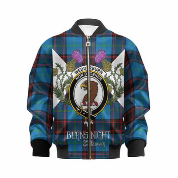 Wedderburn Tartan Family Crest Kid Bomber Jacket Scottish Burns Night Thistle Floral