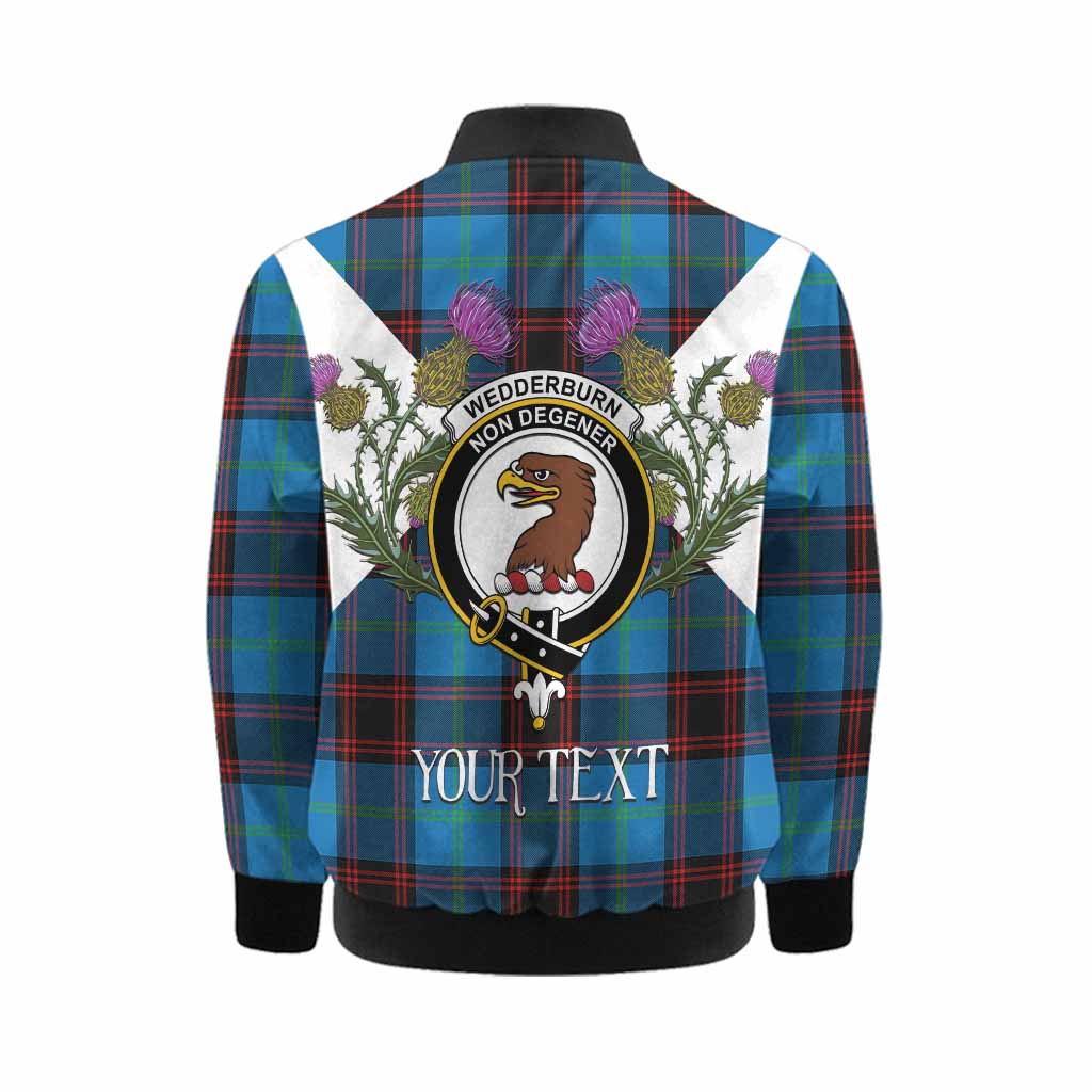 Wedderburn Tartan Family Crest Kid Bomber Jacket Scottish Burns Night Thistle Floral