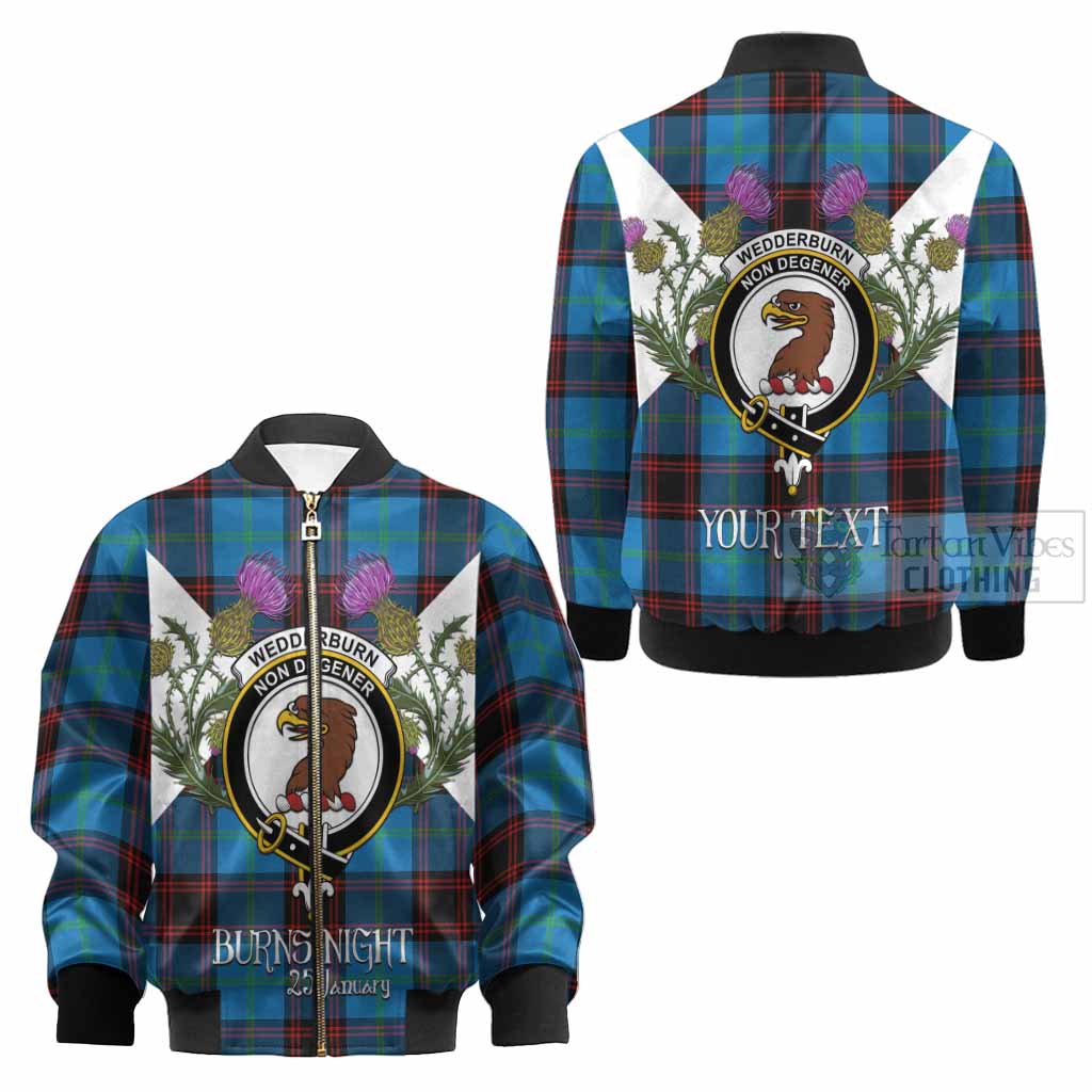 Wedderburn Tartan Family Crest Kid Bomber Jacket Scottish Burns Night Thistle Floral