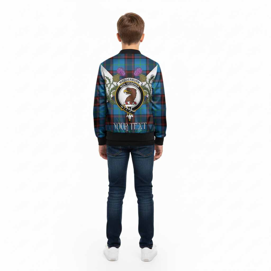 Wedderburn Tartan Family Crest Kid Bomber Jacket Scottish Burns Night Thistle Floral
