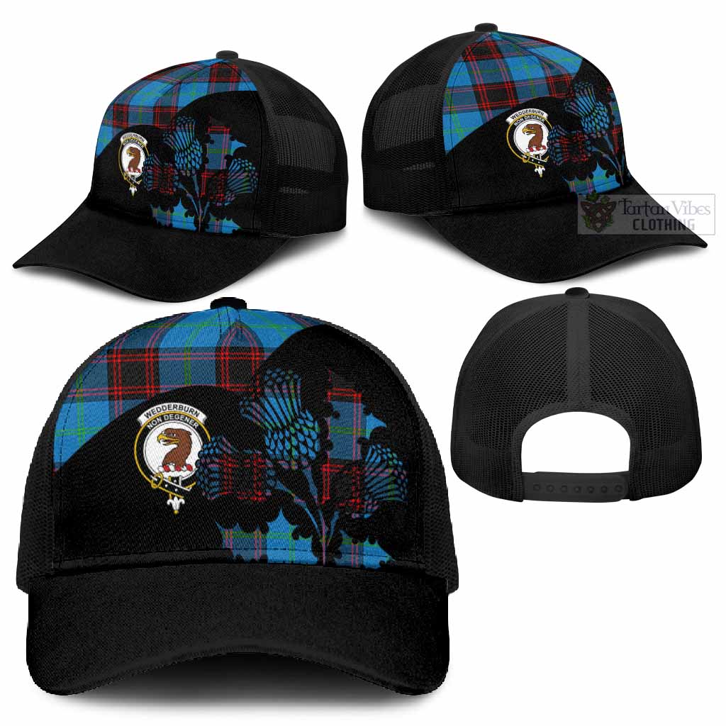 Wedderburn Tartan Family Crest Mesh Trucker Cap Scotland Thistle Floral Flag Style