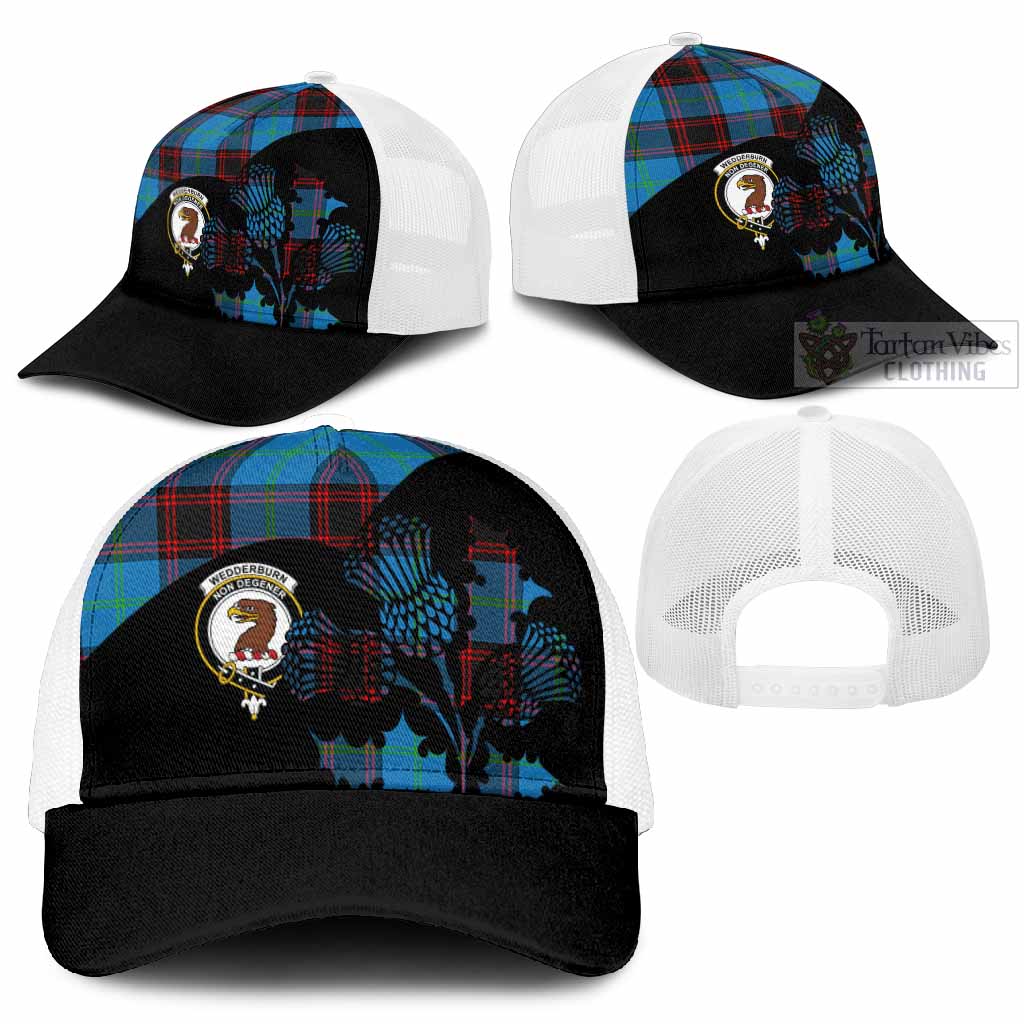 Wedderburn Tartan Family Crest Mesh Trucker Cap Scotland Thistle Floral Flag Style