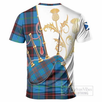 Wedderburn Tartan Family Crest T-Shirt Bagpipes with Scottish Thistle