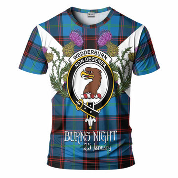 Wedderburn Tartan Family Crest T-Shirt Scottish Burns Night Thistle Floral