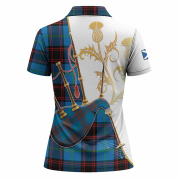 Wedderburn Tartan Family Crest Women Polo Shirt Bagpipes with Scottish Thistle