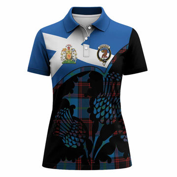 Wedderburn Tartan Family Crest Women Polo Shirt Scotland Thistle Floral Flag Style