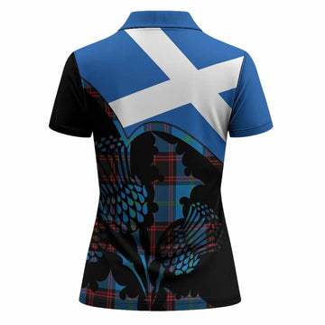 Wedderburn Tartan Family Crest Women Polo Shirt Scotland Thistle Floral Flag Style