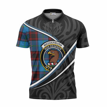 Wedderburn Tartan Family Crest Zipper Polo Shirt Celtic Scottish Thistle Floral Unisex - Tartan Vibes Clothing