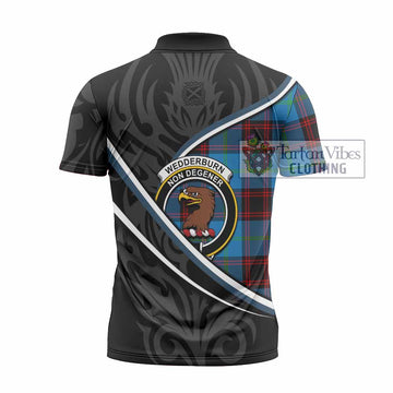 Wedderburn Tartan Family Crest Zipper Polo Shirt Celtic Scottish Thistle Floral - Tartan Vibes Clothing