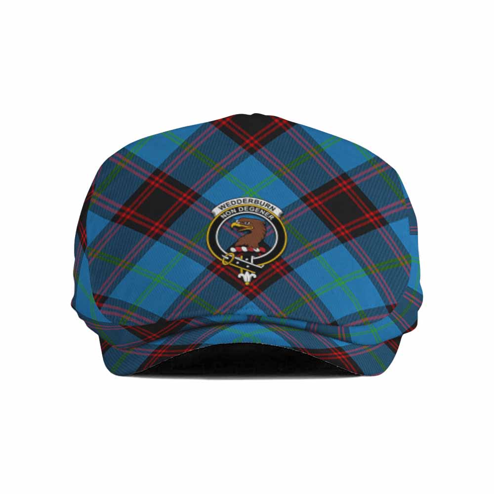Wedderburn Tartan Flat Cap, Jeff Cap Cross Style with Family Crest - Tartan Vibes Clothing