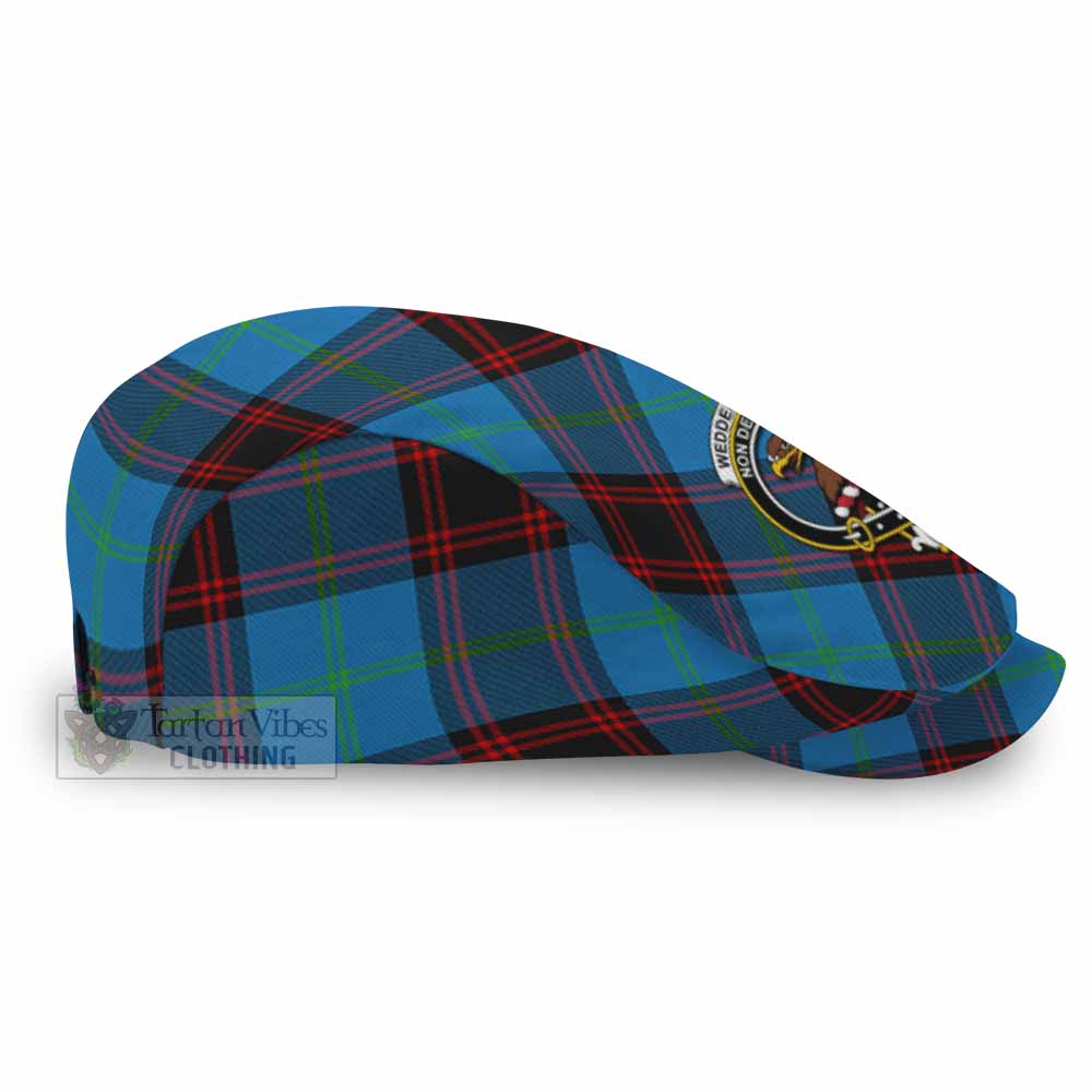 Wedderburn Tartan Flat Cap, Jeff Cap Cross Style with Family Crest - Tartan Vibes Clothing