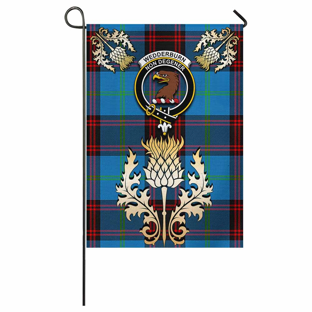 Wedderburn Tartan Garden Flag with Golden Regal Scottish Thistle Emblem - Tartan Vibes Clothing