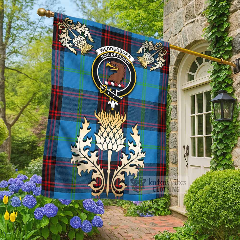 Wedderburn Tartan Garden Flag with Golden Regal Scottish Thistle Emblem - Tartan Vibes Clothing