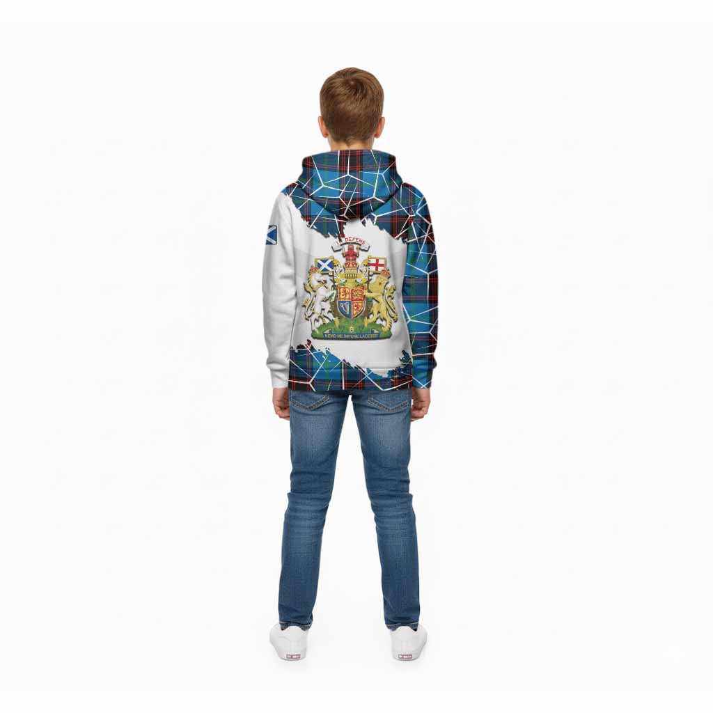 Wedderburn Tartan Kid Hoodie with Family Crest and Lion Rampant Grunge Style