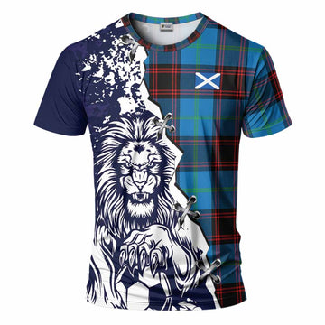 Wedderburn Tartan Scottish T-Shirt Angry Lion With Soccer Ball Style