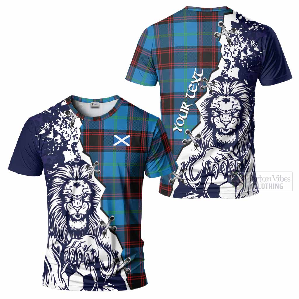Wedderburn Tartan Scottish T-Shirt Angry Lion With Soccer Ball Style
