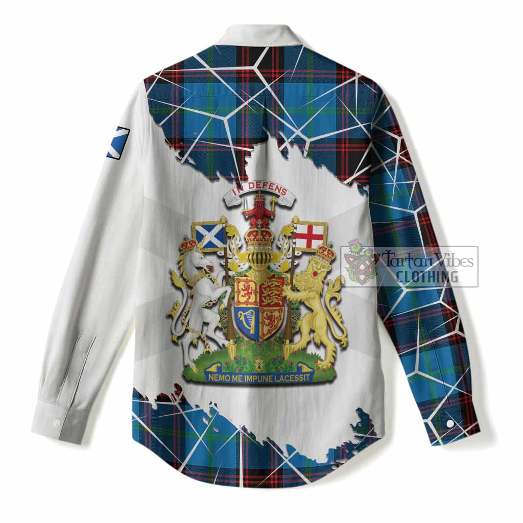 Wedderburn Tartan Women Casual Shirt with Family Crest and Lion Rampant Grunge Style