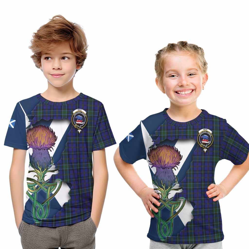 Tartan Vibes Clothing Weir Tartan Family Crest Kid T-Shirt Scottish Thistle Celtic Inspired