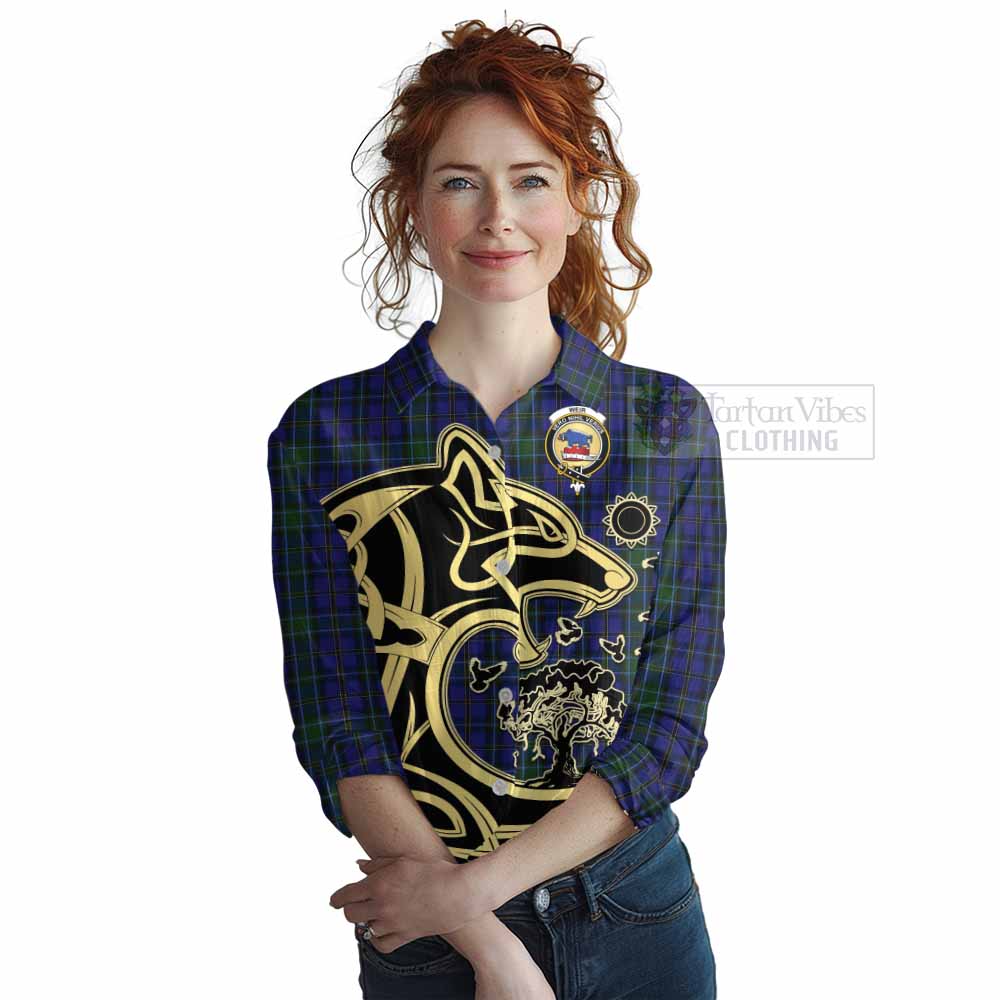 Tartan Vibes Clothing Weir Tartan Women's Casual Shirt with Family Crest Celtic Wolf Style