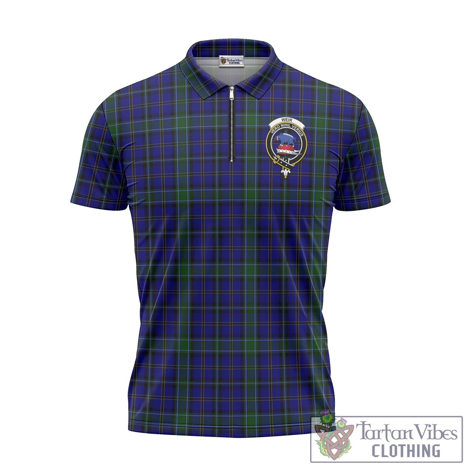 Tartan Vibes Clothing Weir Tartan Zipper Polo Shirt with Family Crest
