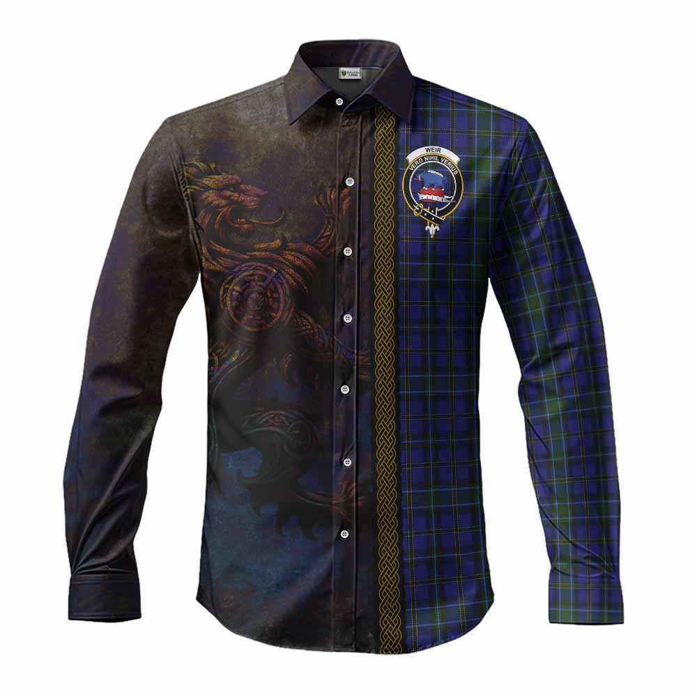 Tartan Vibes Clothing Weir Tartan Family Crest Long Sleeve Button Shirt Alba Gu Brath Be Brave Lion Ancient Style