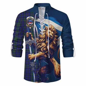 Tartan Vibes Clothing Weir Tartan Family Crest Ghillie Kilt Shirt with Scottish Majestic Lion