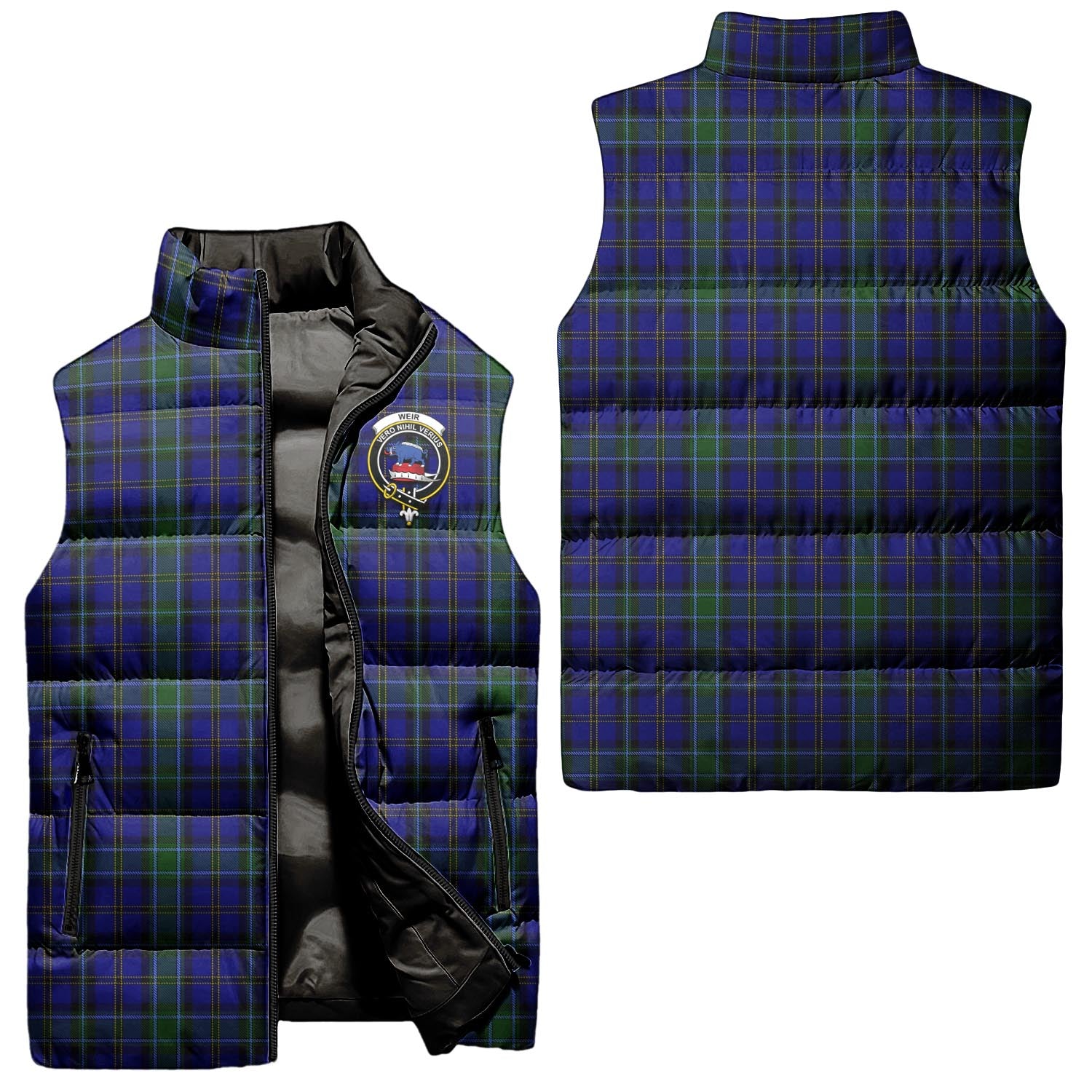 Weir Tartan Sleeveless Puffer Jacket with Family Crest Unisex - Tartanvibesclothing