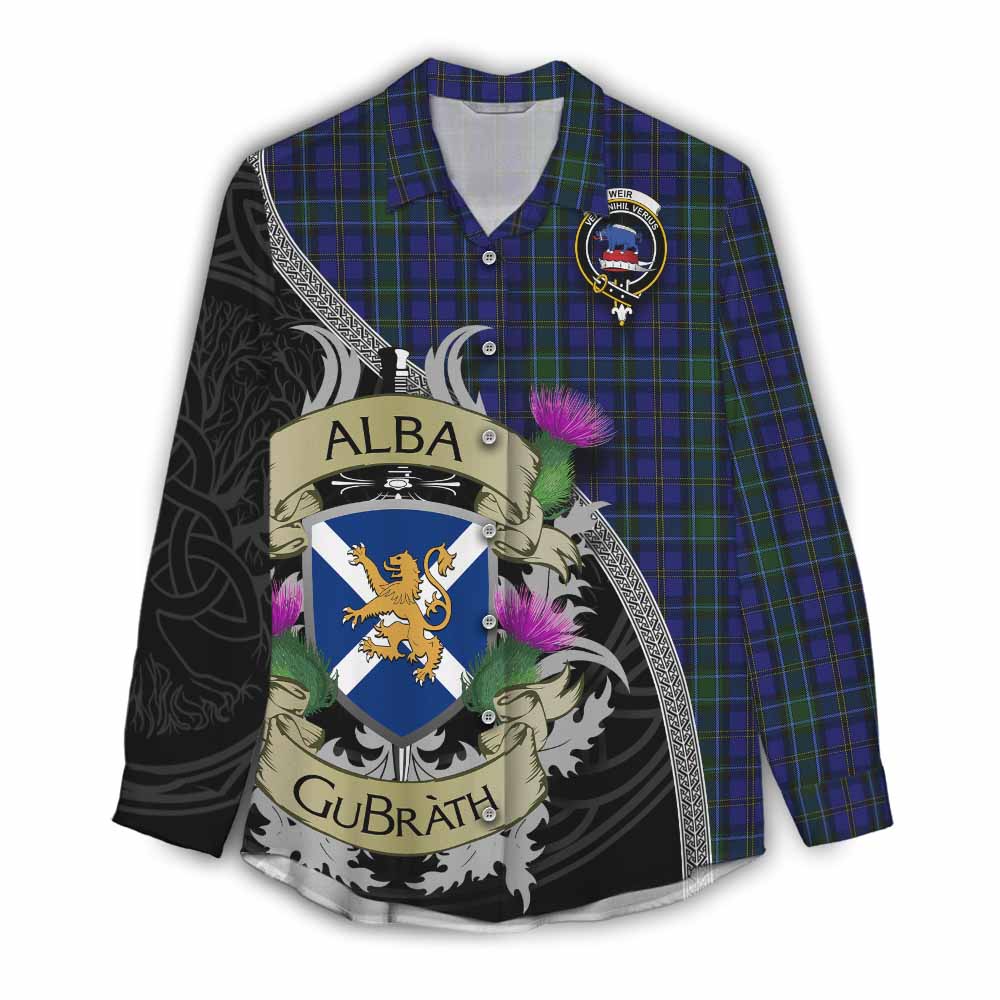 Tartan Vibes Clothing Weir Tartan Family Crest Women's Casual Shirt Lion Rampant Royal Thistle Shield Celtic Inspired