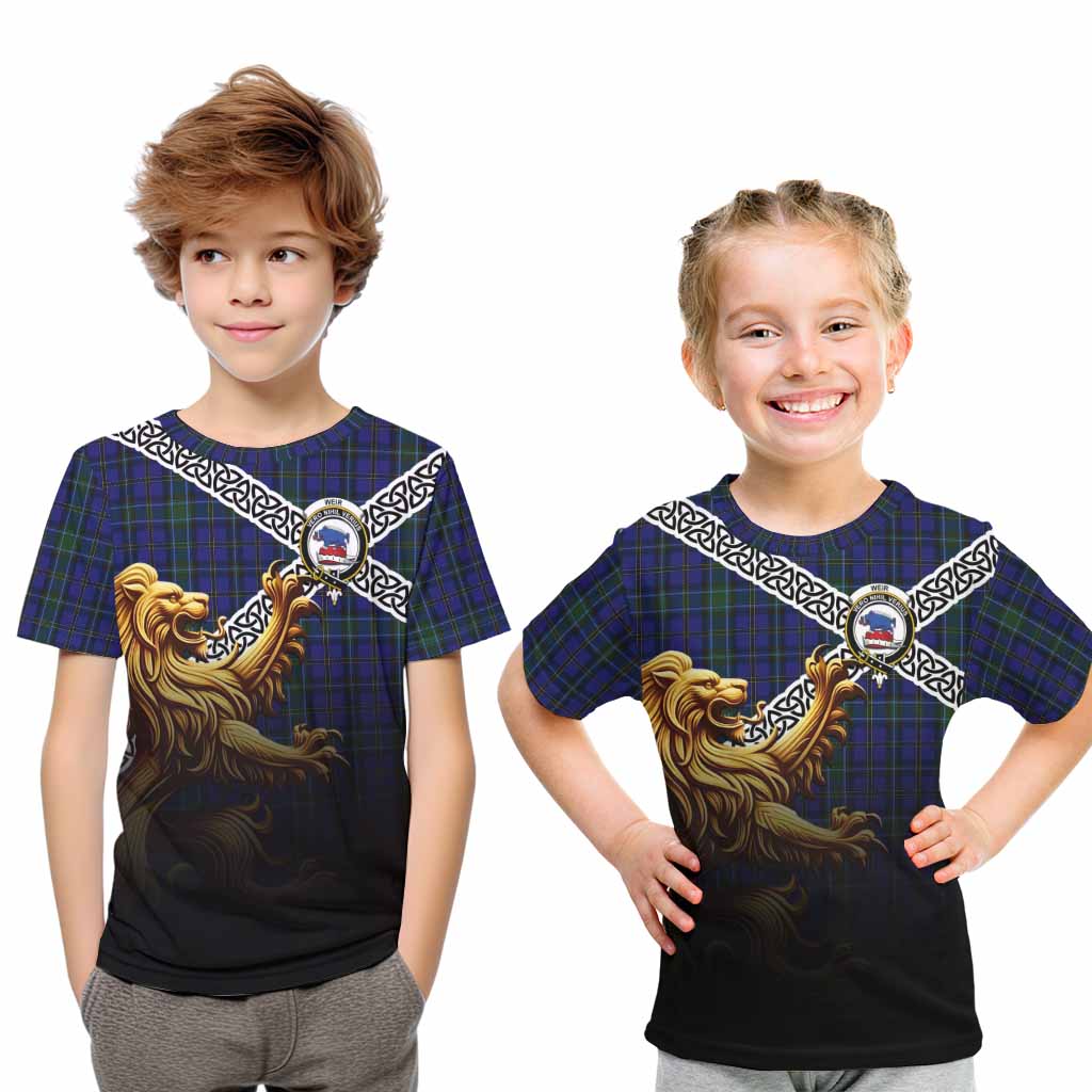 Tartan Vibes Clothing Weir Crest Tartan Kid T-Shirt with Golden Lion Emblem Celtic Style