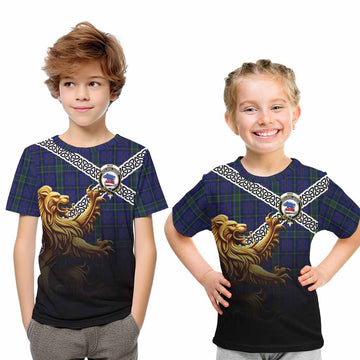 Weir Crest Tartan Kid T-Shirt with Golden Lion Emblem Celtic Style