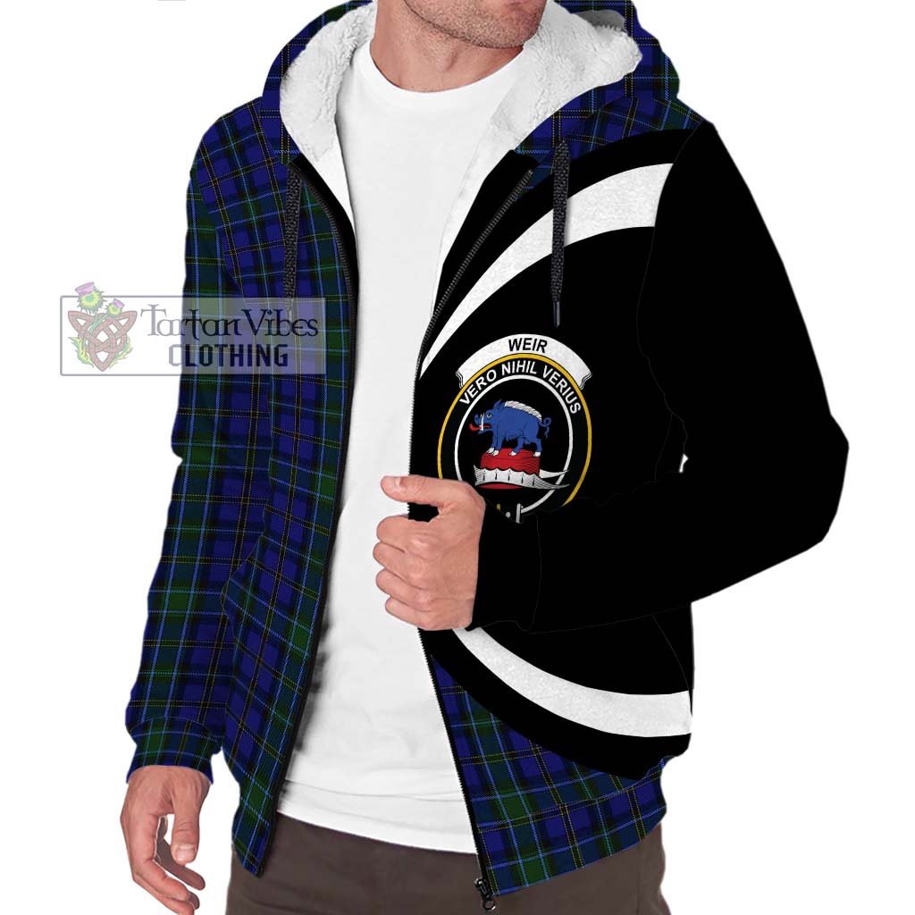 Weir Tartan Sherpa Hoodie with Family Crest Circle Style Unisex S - Tartan Vibes Clothing