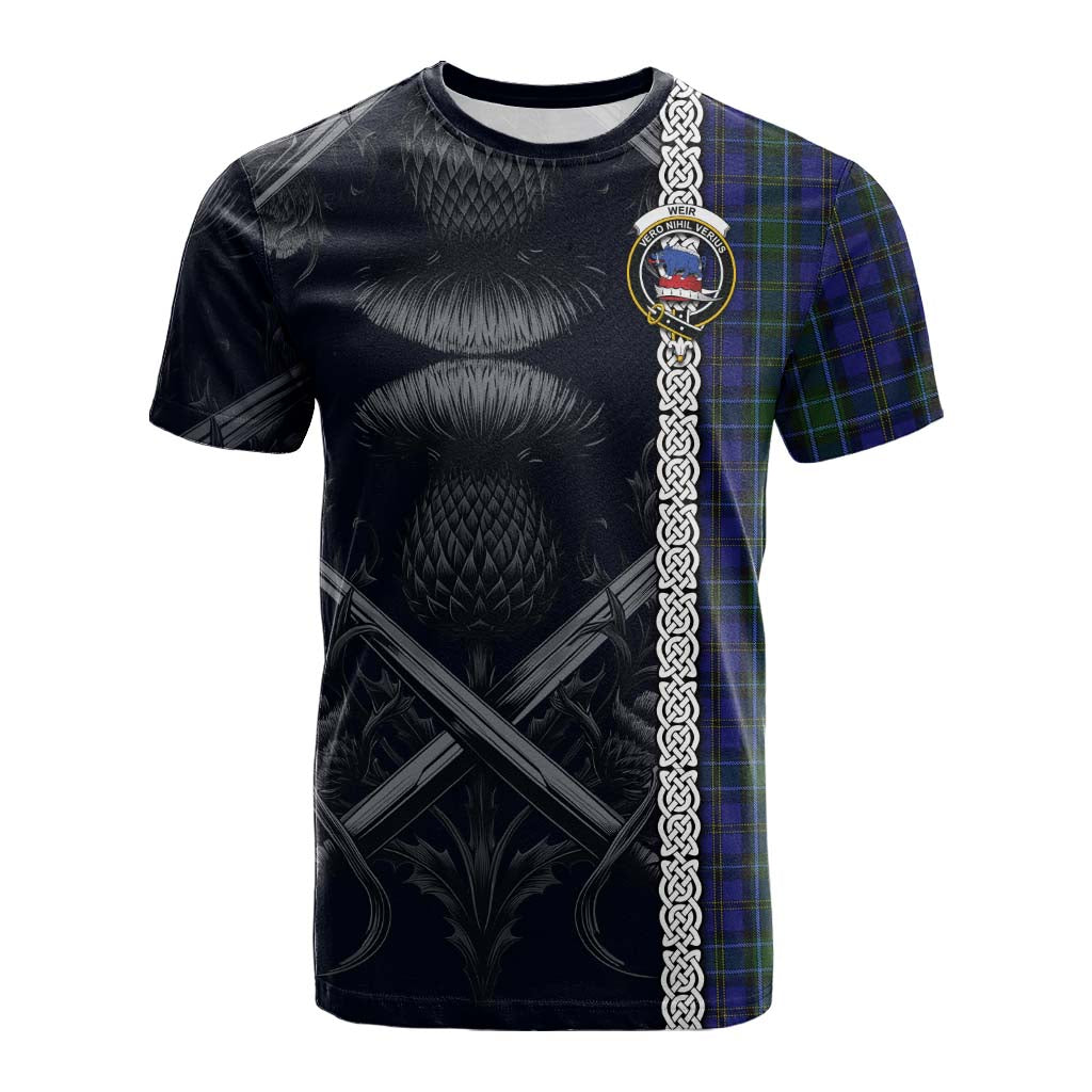 Tartan Vibes Clothing Weir Tartan Cotton T-shirt with Family Crest Cross Sword Thistle Celtic Vibes