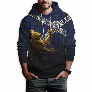 Weir Crest Tartan Hoodie with Golden Lion Emblem Celtic Style