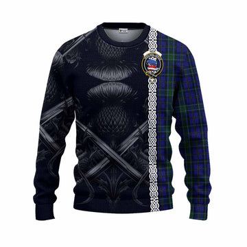 Tartan Vibes Clothing Weir Tartan Knitted Sweater with Family Crest Cross Sword Thistle Celtic Vibes