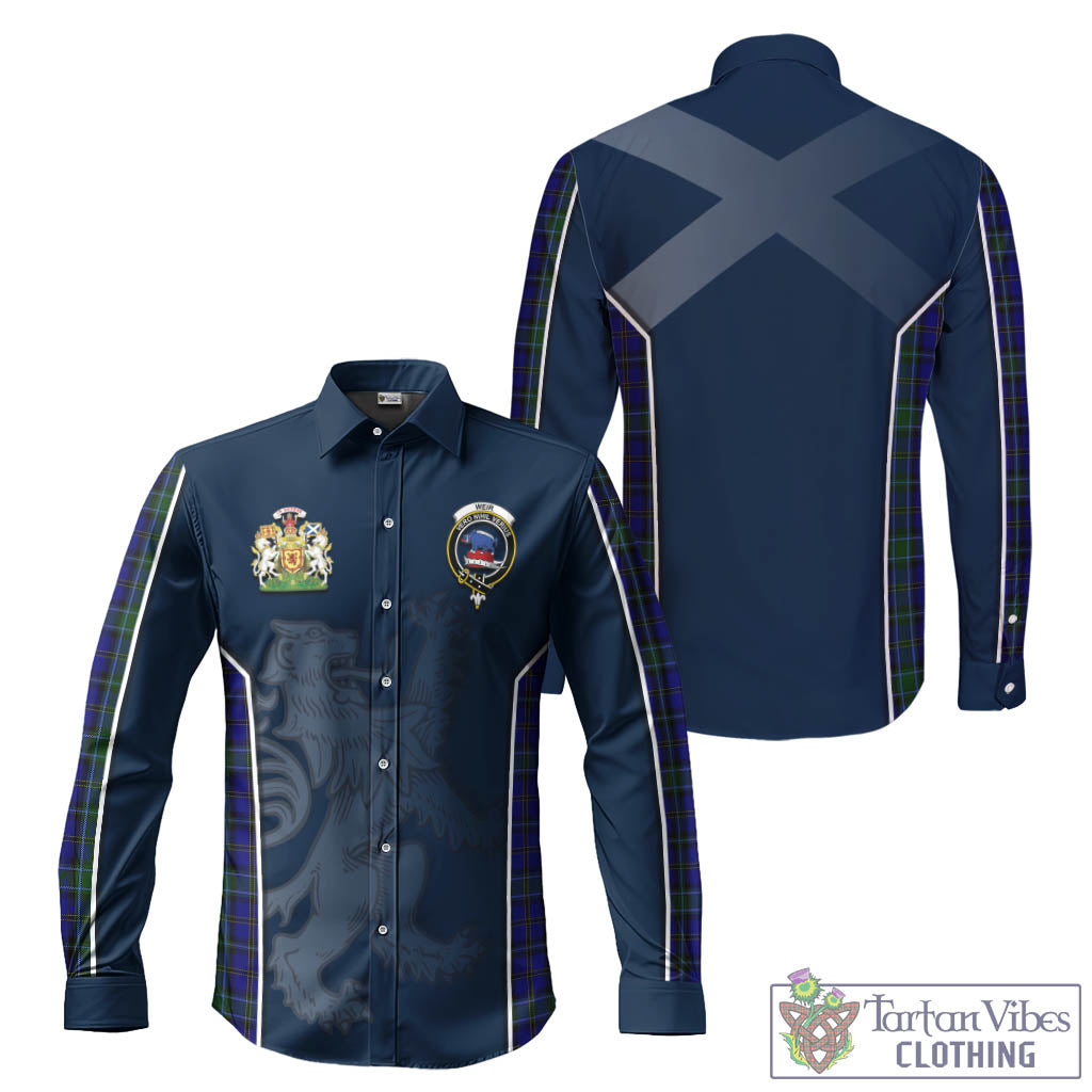 Weir Tartan Long Sleeve Button Up Shirt with Family Crest and Lion Rampant Vibes Sport Style