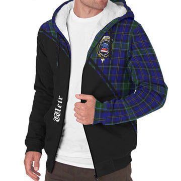 Weir Tartan Sherpa Hoodie with Family Crest Curve Style