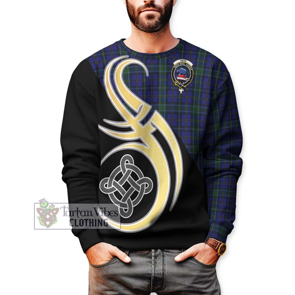 Weir Tartan Sweatshirt with Family Crest and Celtic Symbol Style Unisex - Tartan Vibes Clothing