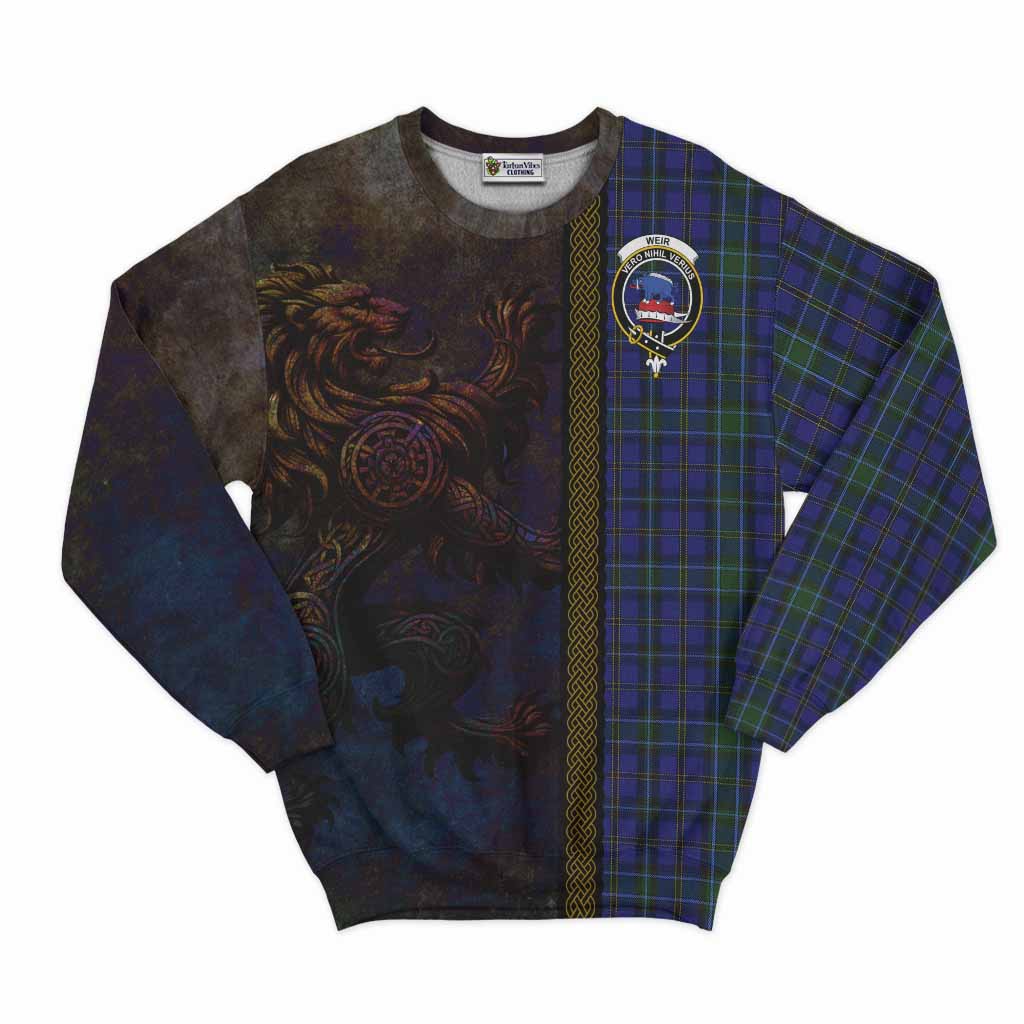 Tartan Vibes Clothing Weir Tartan Family Crest Sweatshirt Alba Gu Brath Be Brave Lion Ancient Style