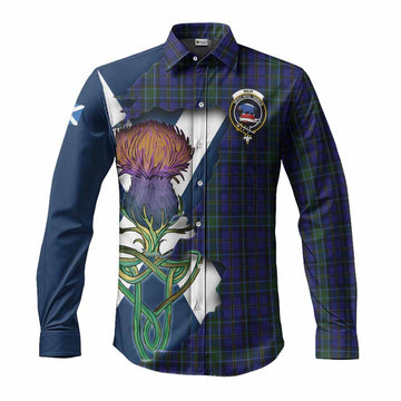 Weir Tartan Family Crest Long Sleeve Button Shirt Scottish Thistle Celtic Inspired