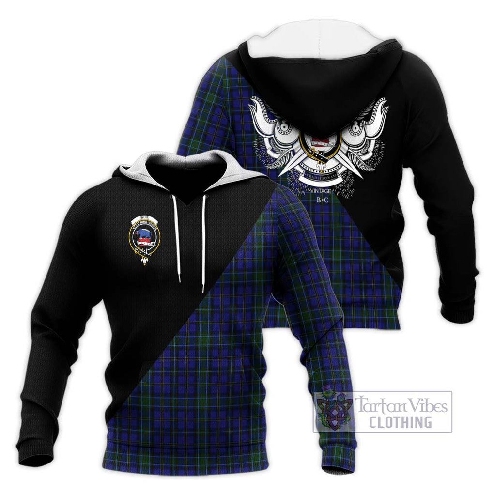 Weir Tartan Knitted Hoodie with Family Crest and Military Logo Style Unisex Knitted Pullover Hoodie - Tartanvibesclothing Shop