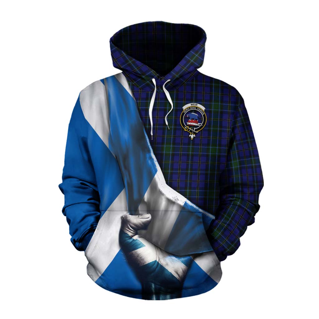 Tartan Vibes Clothing Weir Tartan Cotton Hoodie with Family Crest Scotland Patriotic Style