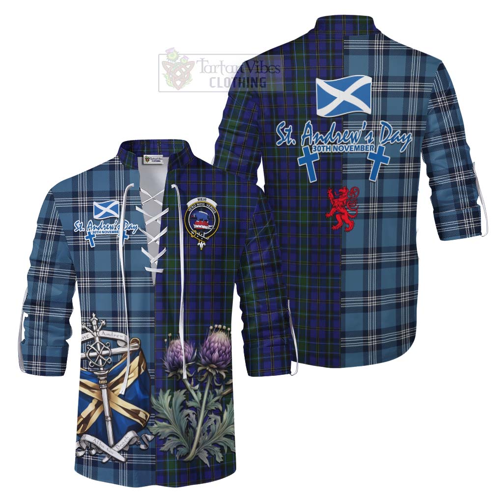 Tartan Vibes Clothing Weir Tartan Ghillie Kilt Shirt Happy St. Andrew's Day Half Tartan Style