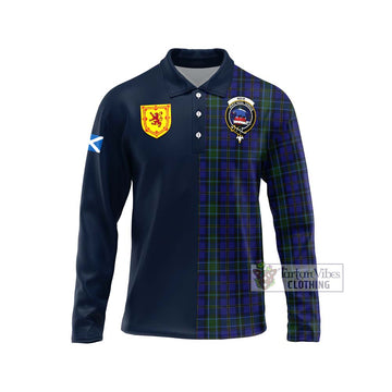 Weir Tartan Long Sleeve Polo Shirt Alba with Scottish Lion Royal Arm Half Style