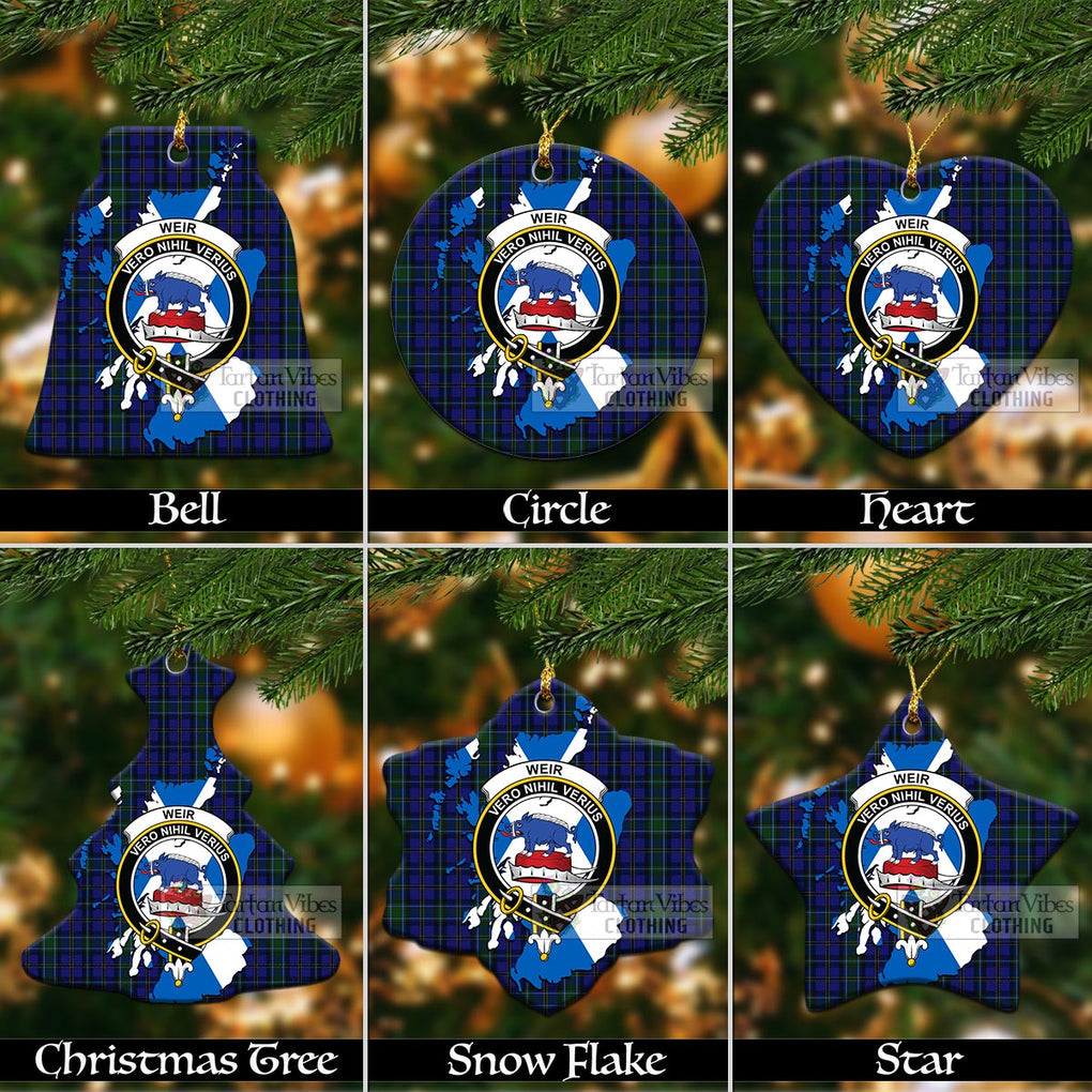 Tartan Vibes Clothing Weir Tartan Christmas Ornament with Family Crest and Scotland Map