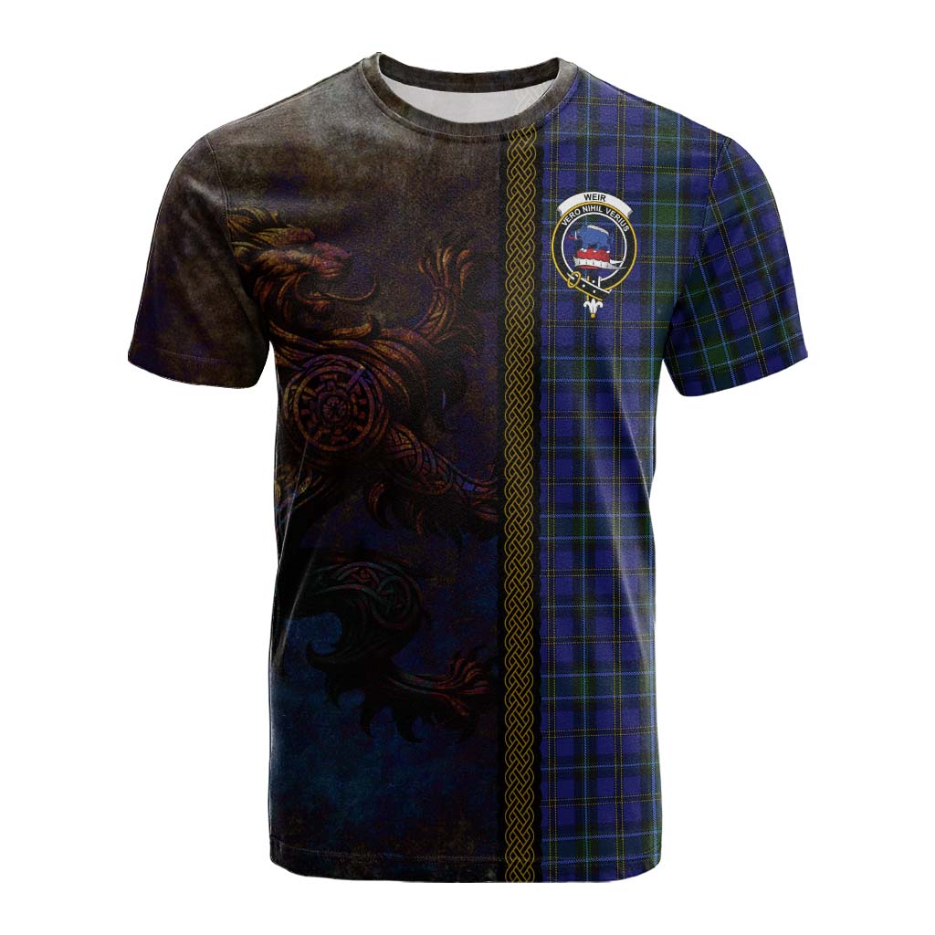 Tartan Vibes Clothing Weir Tartan Family Crest Cotton T-shirt Alba Gu Brath Be Brave Lion Ancient Style